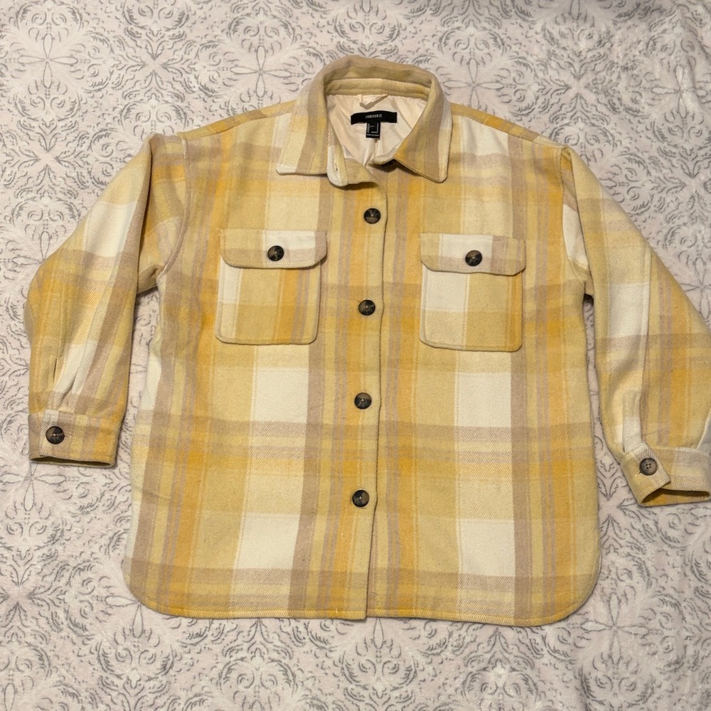 Yellow Plaid Button-Up Oversized Shirt Jacket